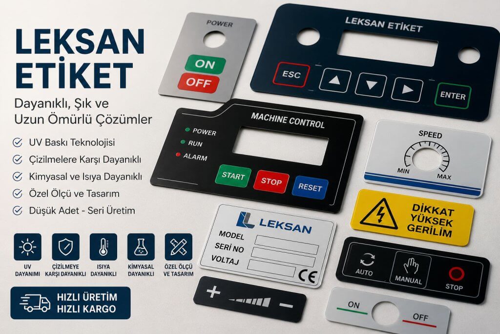 Özel tasarım polikarbon leksan panel etiketi ve kontrol paneli uygulaması