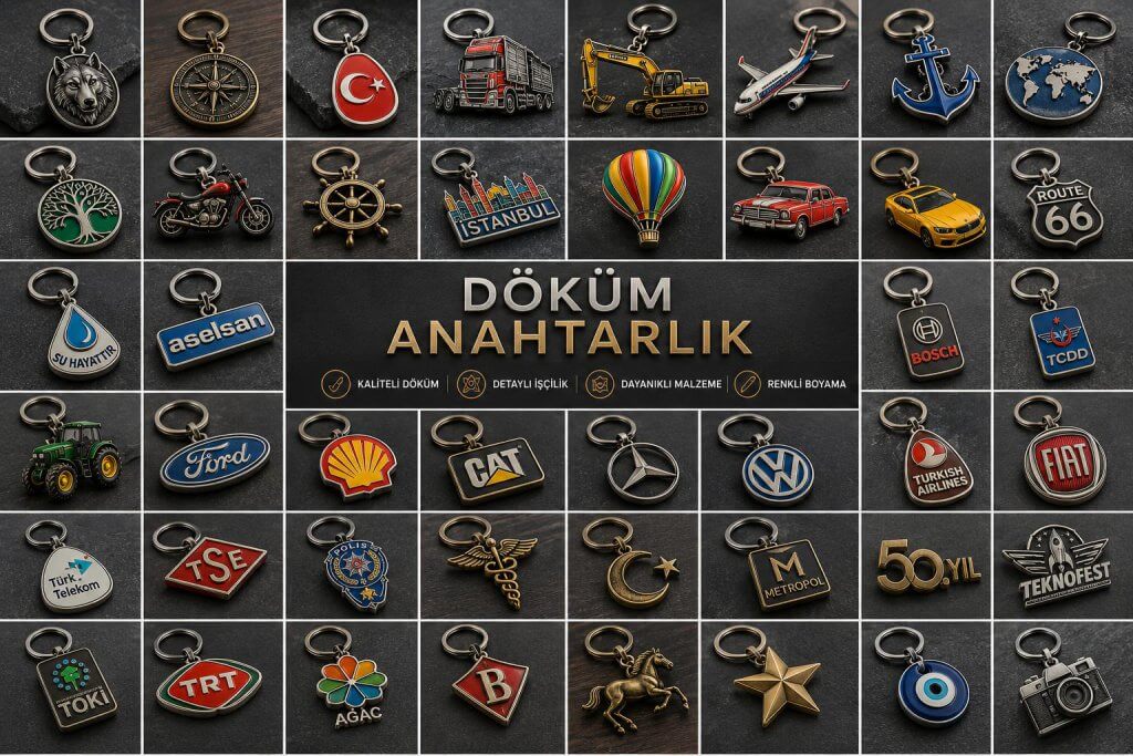 Firma logosuna özel üretilmiş metal döküm anahtarlık modeli.